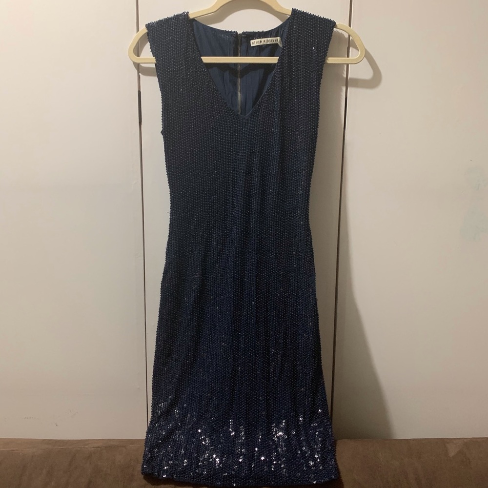 Alice & Olivia Blue Sequin Mini Dress